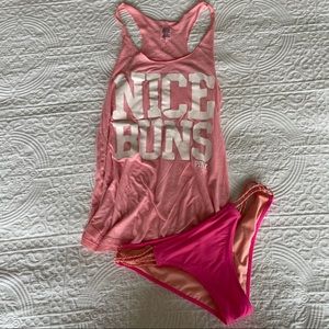 Pink Statement Tank Top Muscle Tee Swim Cover Up
